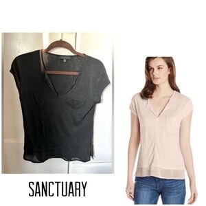 Anthropologie SANCTUARY Linen mix media Tshirt top Black women’s sz S